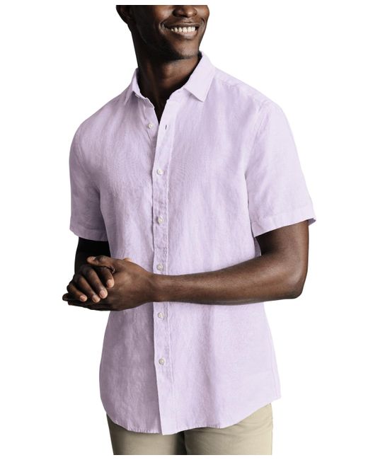 Charles Tyrwhitt Purple Slim-fit Button-down Linen Shirt for men