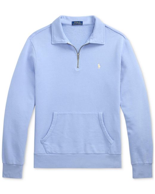 Polo Ralph Lauren Blue Loopback Fleece Quarter-zip Sweatshirt for men