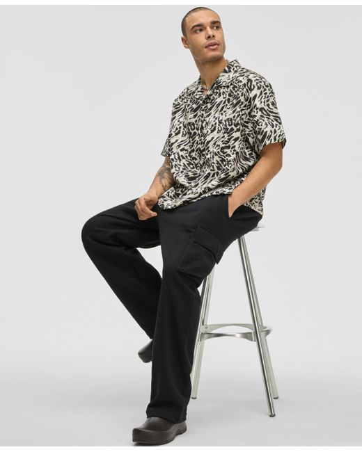 Mode Of One Black Relaxed-fit Leopard-print Button-down Camp Shirt for men