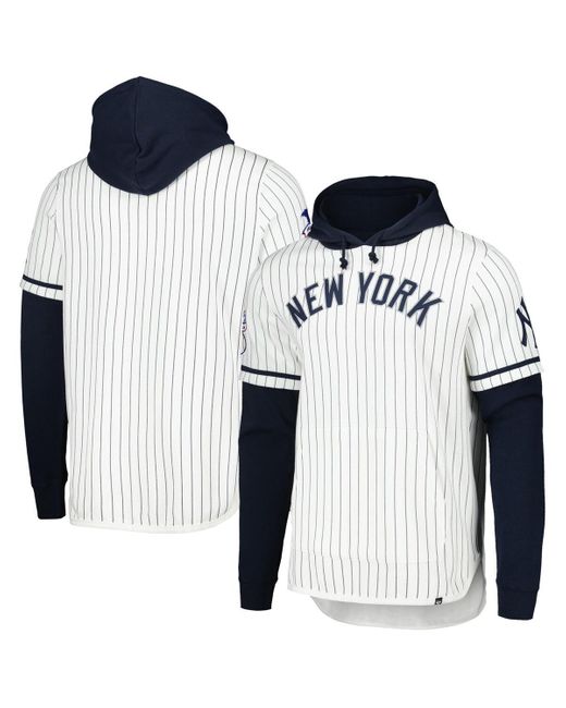 '47 Blue 47 Brand New York Yankees Pinstripe Double Header Pullover Hoodie for men