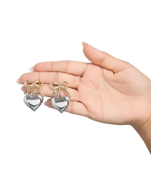 BCBGeneration Metallic Silver Heart Drop Earrings