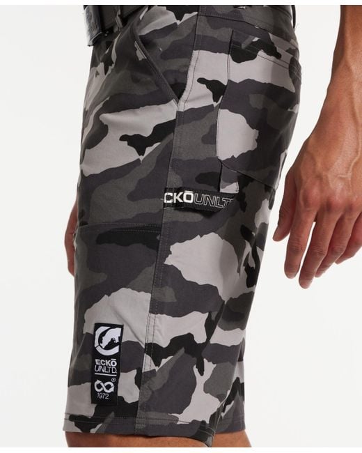 Ecko' Unltd Black Keep Tabs On Belted Cargo Shorts for men