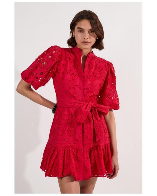 Karen Millen Red Woven Tie Waist Mini Dress