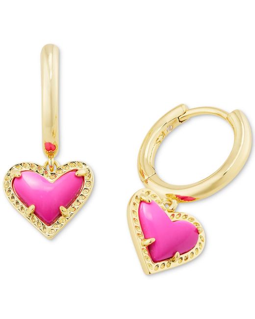 Kendra Scott Pink Pave & Colored Heart Charm huggie Hoop Earrings