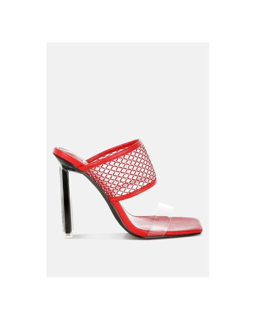 LONDON RAG Red Salween Clear Embellished Square Toe Heels