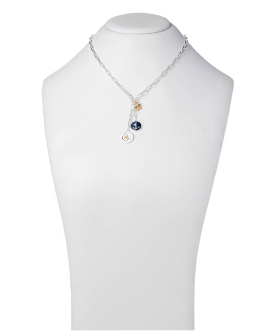 Ralph Lauren White Lauren Sterling Silver & 18k Gold-plated Vermeil Nautical Logo Charm 17" Lariat Necklace