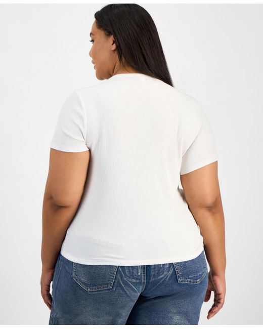 BarIII White Trendy Plus Size Foiled Crewneck T-shirt