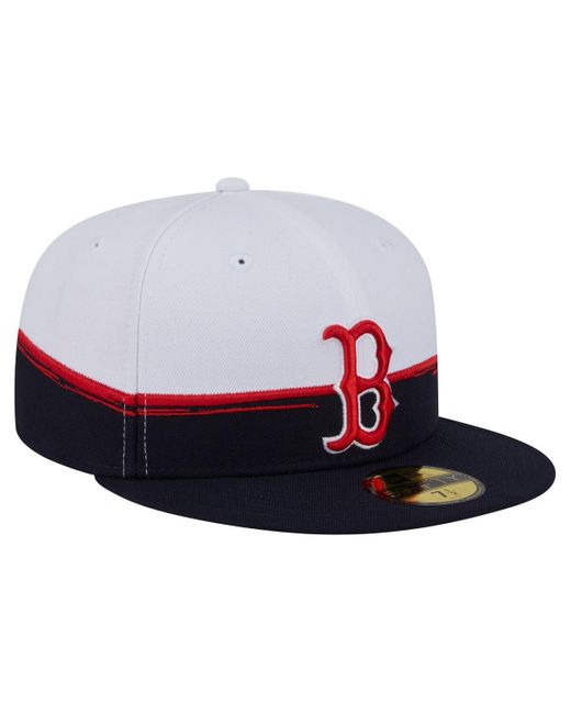 KTZ Navy/white Boston Red Sox Paint Stroke 59fiftyâ Fitted Hat for men