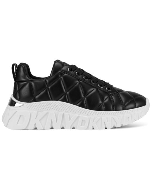 DKNY Black Lathen Quilted Lace Up Sneaker With Logo Detail