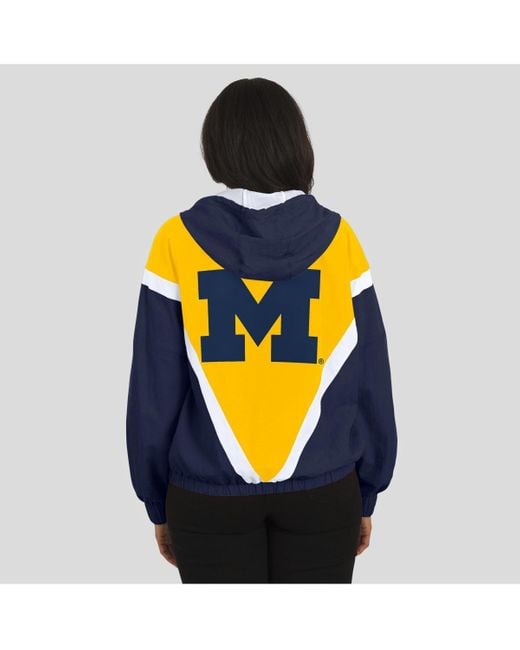 WEAR by Erin Andrews Blue Maize/navy Michigan Wolverines Color Block Full-zip Hoodie Windbreaker Jacket