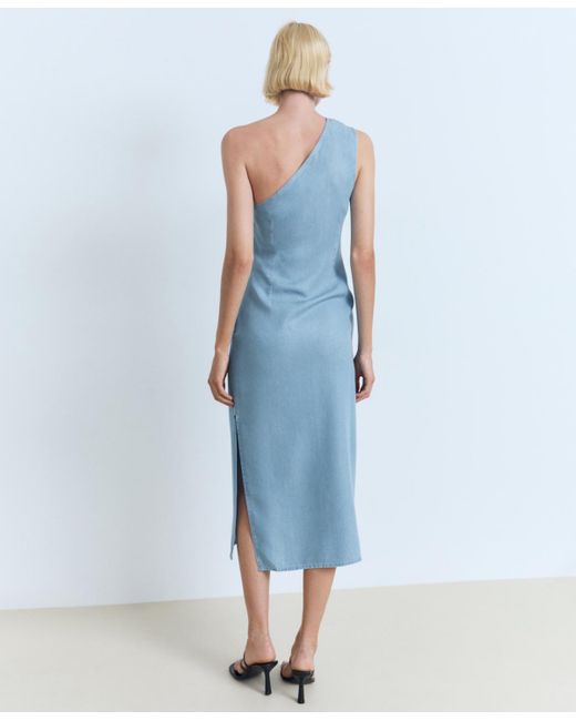 Mango Blue Lyocell Asymmetrical Dress