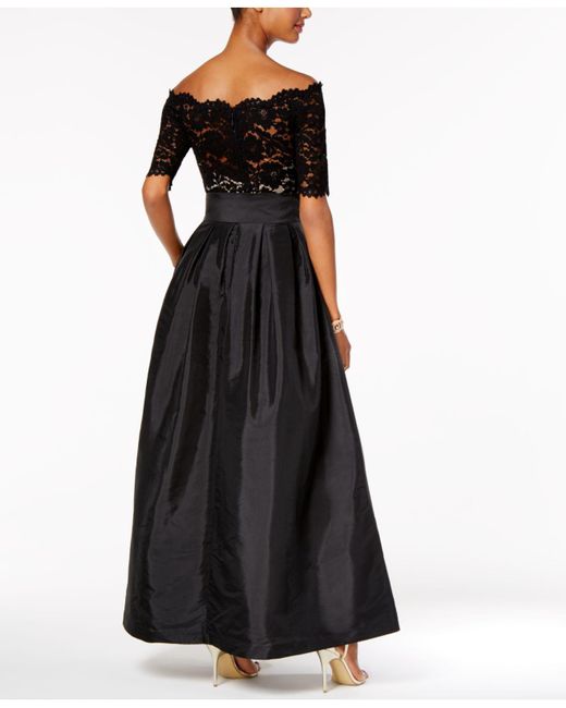 Vince Camuto Off-the-shoulder Lace Taffeta Gown in Black | Lyst