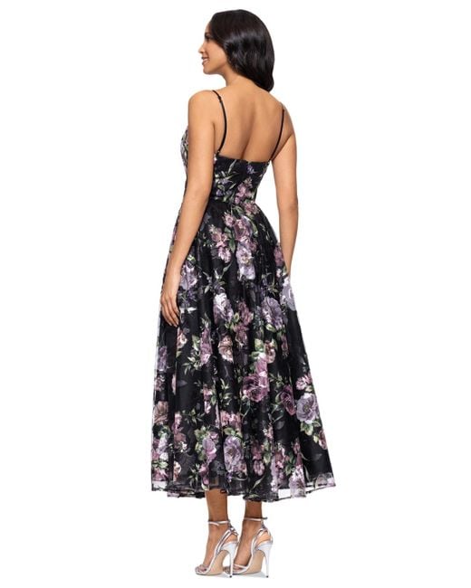 Betsy & Adam Black Floral-print Lace Sleeveless Dress