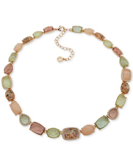 Anne Klein Metallic Gold-tone Crystal Stone Collar Necklace
