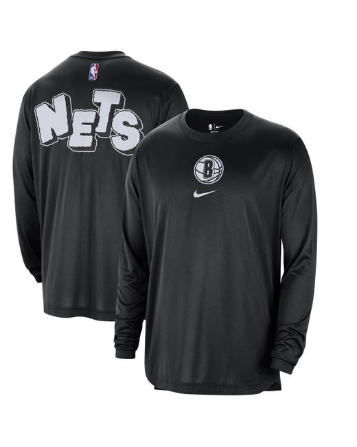 Nike Black Distressed Brooklyn Nets 2023/24 City Edition Authentic Pregame Performance Long Sleeve Shooting T-shirt for men