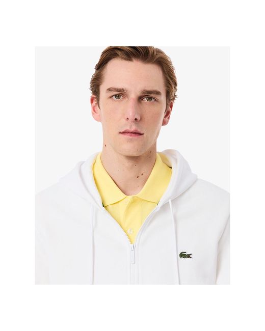 Lacoste White Zip-up Fleece Hoodie for men
