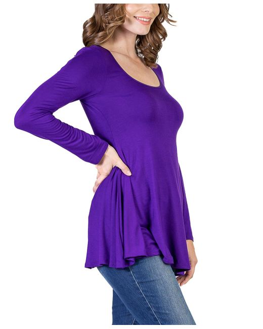 24seven Comfort Apparel Purple Long Sleeve Swing Style Flare Tunic Top