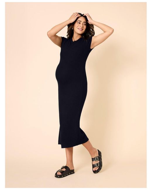 Motherhood Maternity Blue Maternity Rib Knit Short Sleeve Raglan Midi Dress