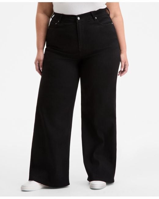 On 34th Black Trendy Plus Size High-rise Wide-leg Jeans