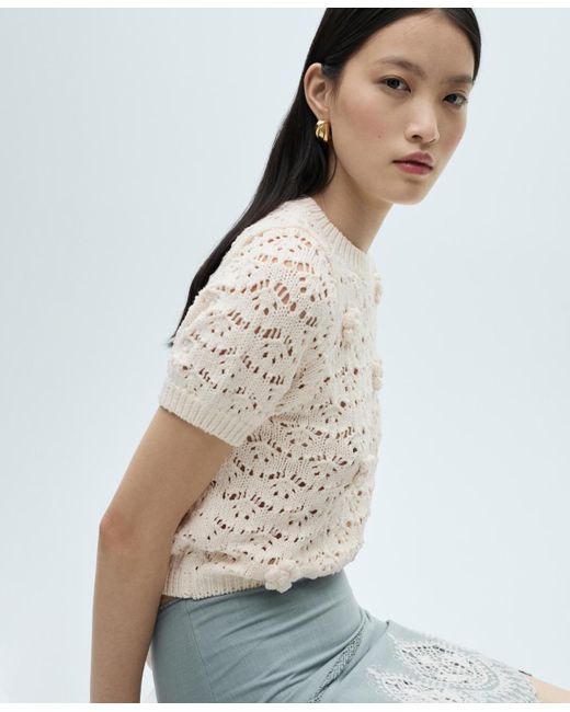 Mango Red Short Openwork Knitted Sweater