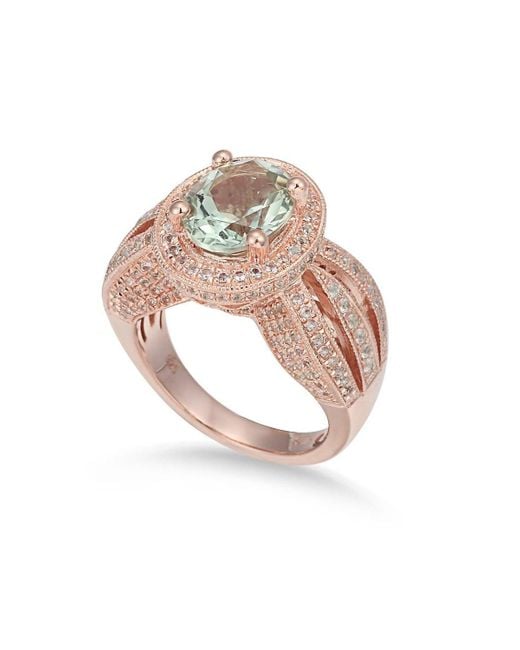SUZY LEVIAN NEW YORK Metallic Suzy Levian Sterling Silver Oval Cut Center Topaz Cocktail Ring
