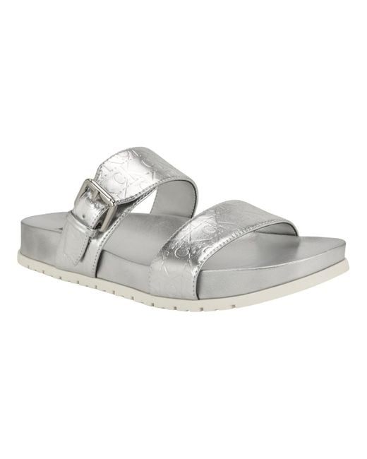 Calvin Klein Metallic Landesa Double Band Flat Slip-on Sandals