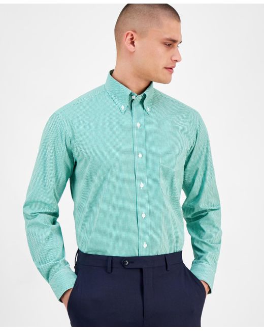 Club Room Men's Blue Regular Fit Mini Gingham Dress Shirt