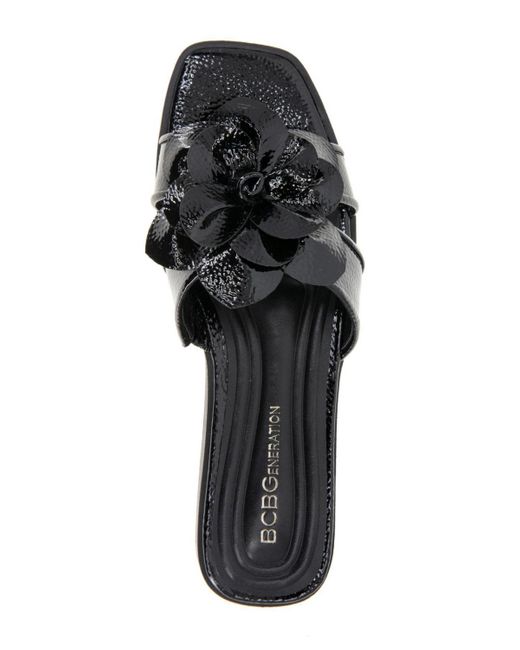 BCBGeneration Black Mazey Flower Slide Flat Sandals