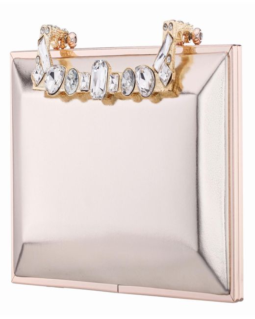Nina Gray Crystal Handle Lift Lock Clutch