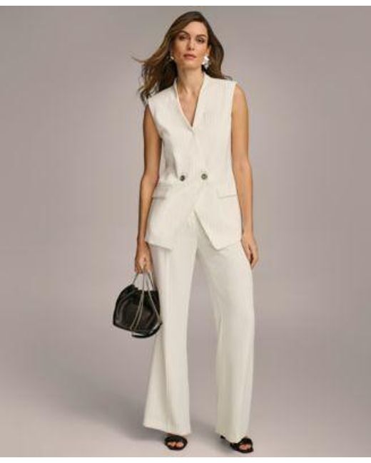 Donna Karan Donna Karan Pinstripe Vest Wide Leg Pants in Natural Lyst