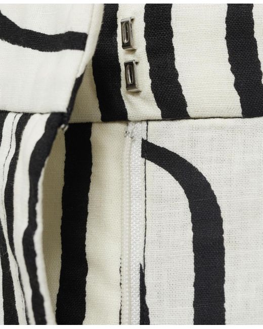 Mango White Geometric-print Linen Pants