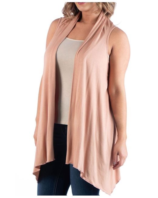 24seven Comfort Apparel Pink Plus Size Asymmetric Open Front Cardigan Sweater