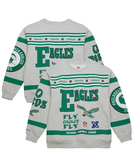 Mitchell & Ness Green Philadelphia Eagles All Over Print Fleece Crewneck Sweatshirt for men