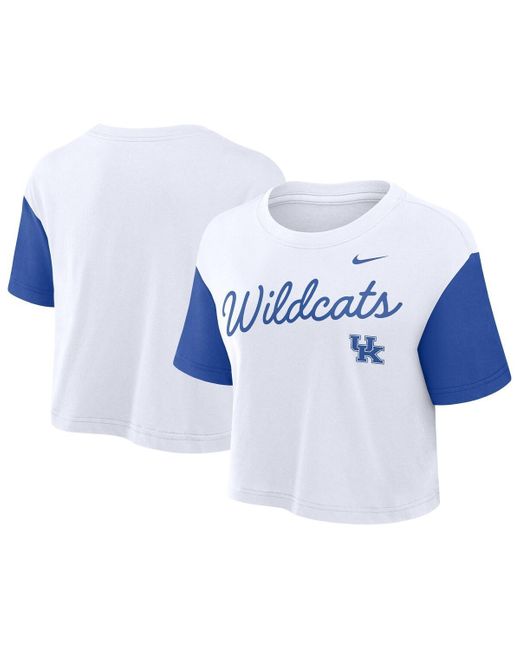 Nike Blue White/royal Kentucky Wildcats Color Block Script Performance Cropped T-shirt