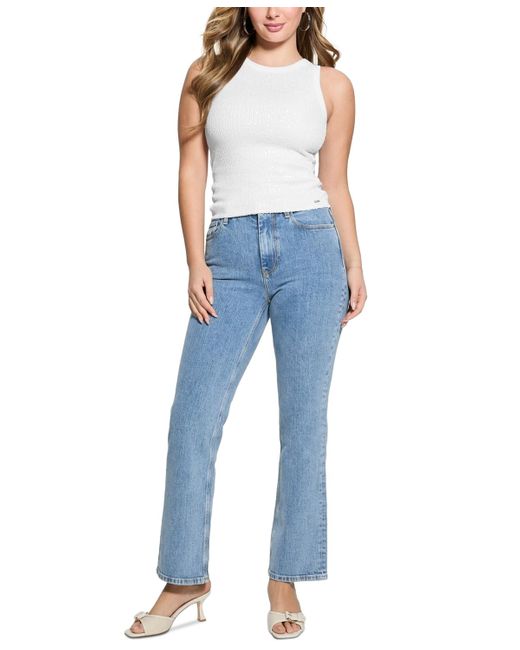 Guess Blue Alexia Sequin Cotton Sleeveless Top