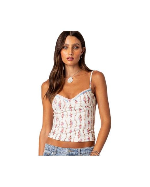 Edikted Indira Printed Cupped Lace Up Corset Top in White Lyst