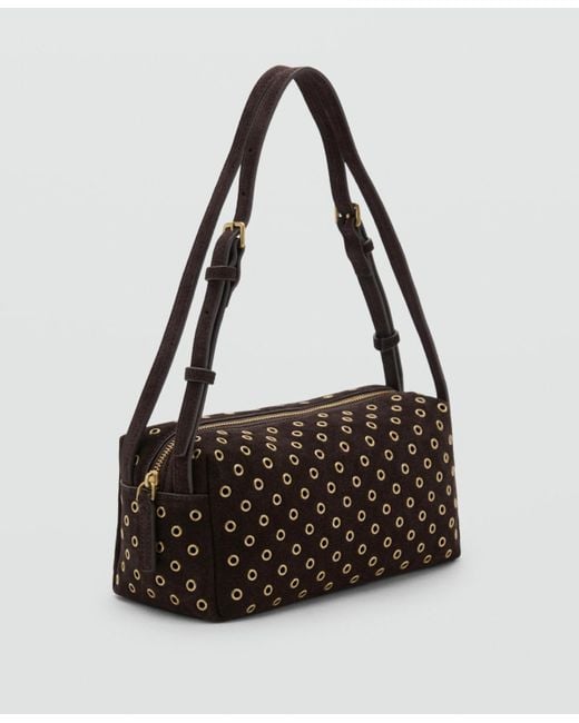 Mango Black Eyelets Detail Suede Shopper Bag