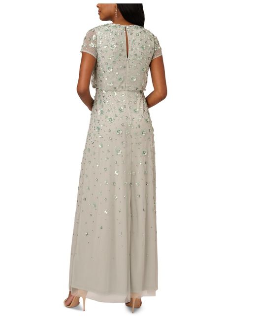 Adrianna Papell Multicolor Petite 3d Embellished Blouson Gown