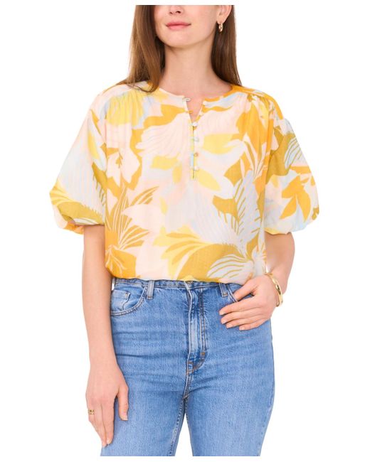 Vince Camuto Blue Printed Puff-sleeve Top