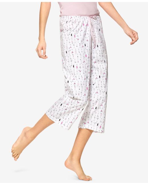 Hue ® Martini-print Cotton Capri Pajama Pants in White