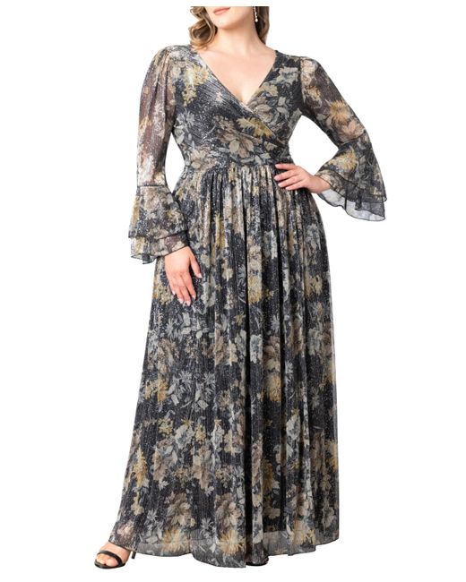 Kiyonna Multicolor Plus Size Gilded Glamour Long Sleeve Evening Gown