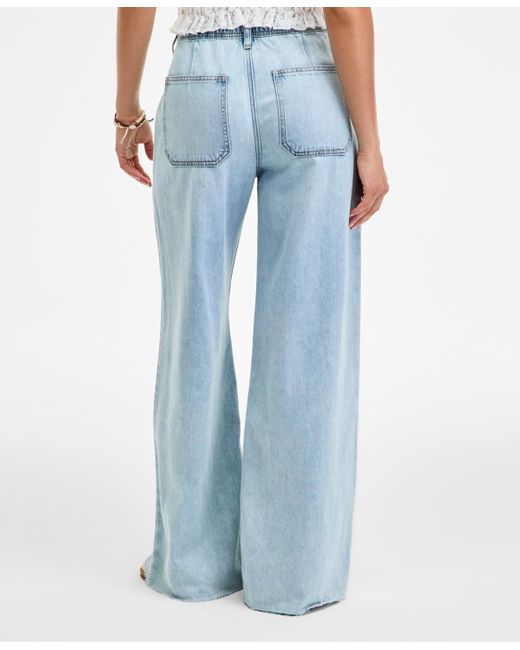 Lucky Brand Blue Patch Pocket Drawstring-waist Wide-leg Jeans