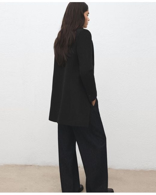 Mango Black Double-breasted Wool Blend Coat