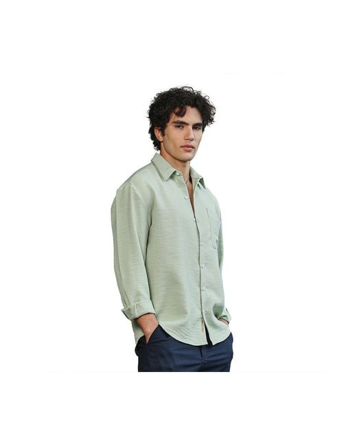 Campus Sutra Green Sage Modular Solid Oversized Shirt for men