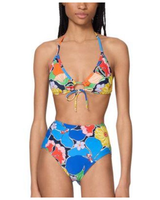 Kate Spade Blue Printed Tie Front Bikini Top High Waist Bottoms