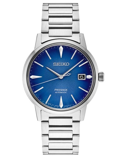 Seiko Blue Automatic Presage Stainless Steel Bracelet Watch 40mm for men