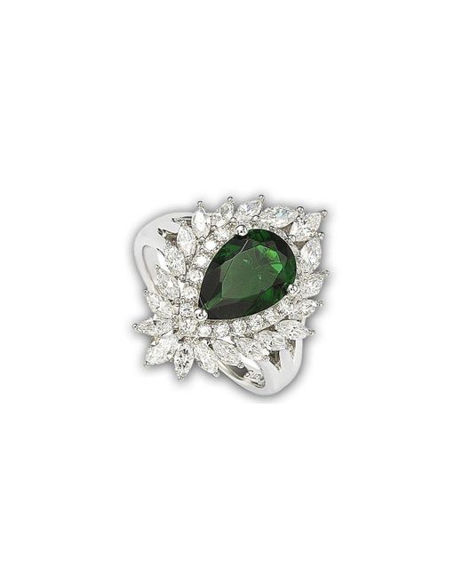 SUZY LEVIAN NEW YORK Black Suzy Levian Sterling Silver Cubic Zirconia Pear Cut Cluster Halo Ring
