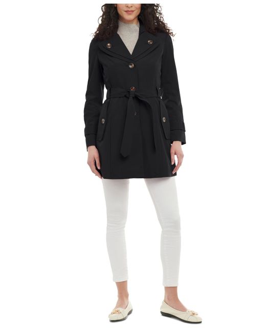 London Fog Black Petite Single-breasted Belted Trench Coat