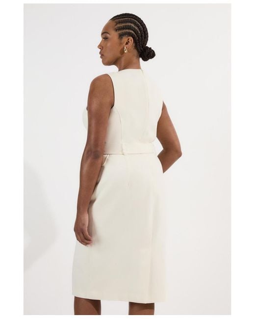 Karen Millen White Essential Belted Tailored Midi Dress