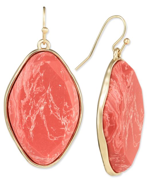 Style & Co. Red Gold-tone Oval Color Stone Drop Earrings